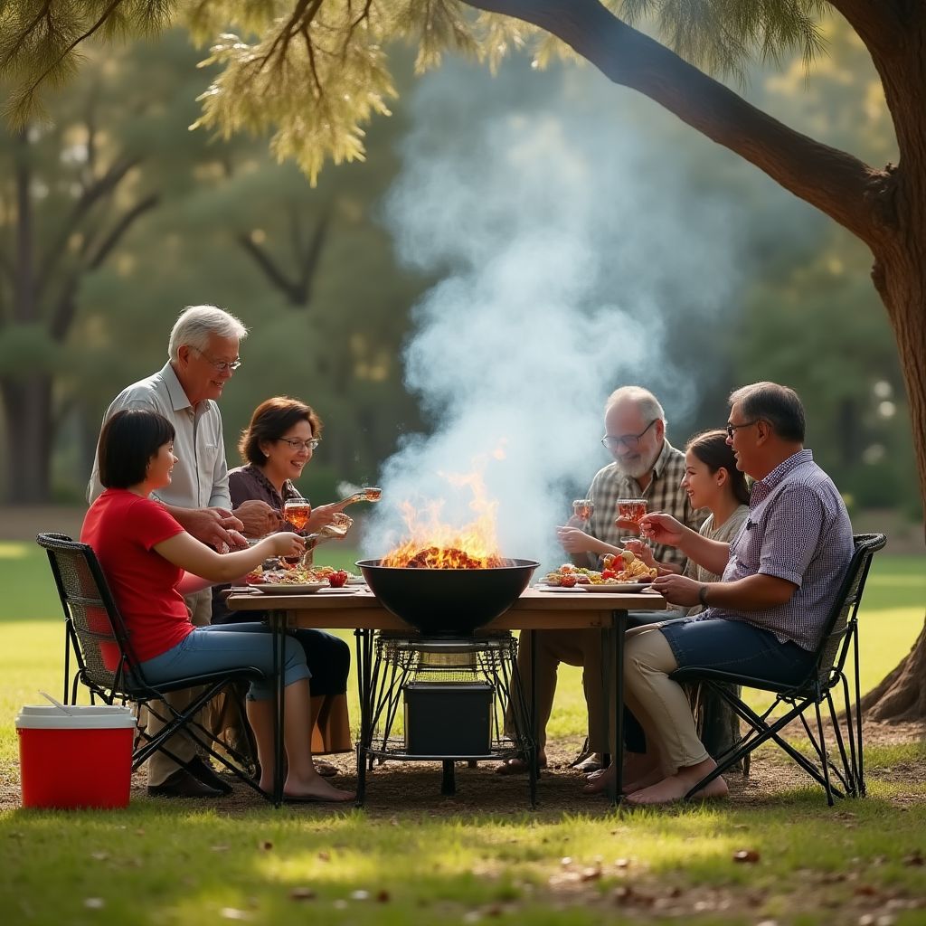 The Thompson Family barbecuing